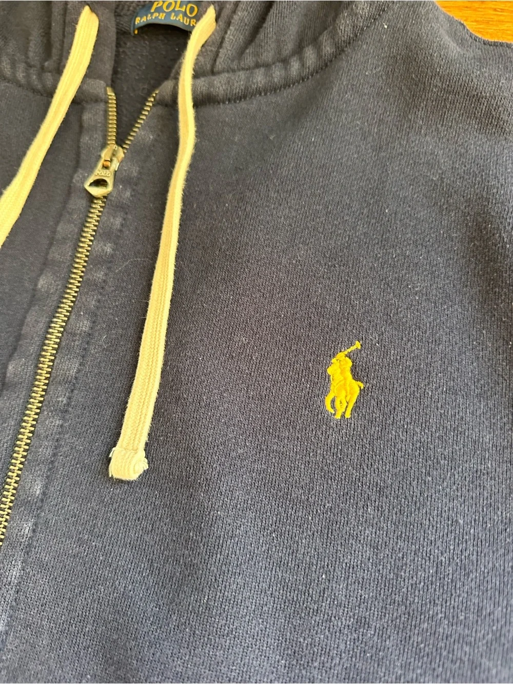 Vintage Y2K Polo Ralph Lauren Navy Full Zip Hoodie Waffle Knit Hood Men's XL